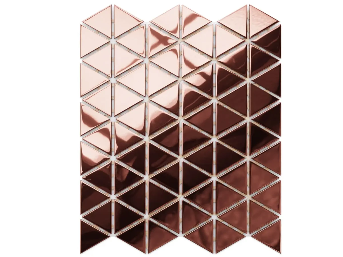 MOZAIKA SZKLANA TRIANGLE BLANKET COPPER ROSE METALIC – dekoracyjne do wnętrz – Szklane Mozaiki