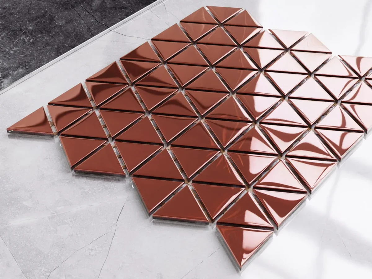 MOZAIKA SZKLANA TRIANGLE BLANKET COPPER ROSE METALIC – dekoracyjne do wnętrz – Szklane Mozaiki