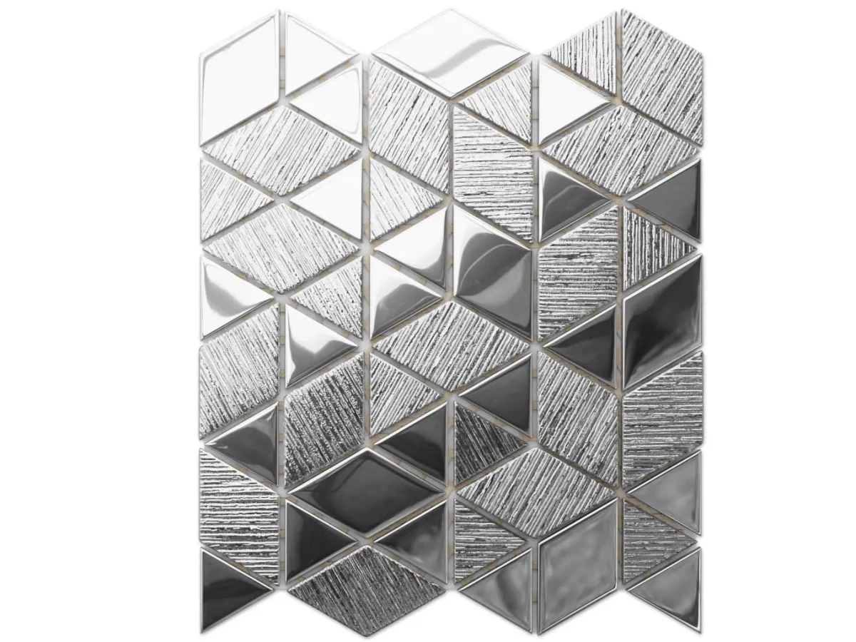 MOZAIKA SZKLANA TRIANGLE DIAMOND SILVER SREBRNA – dekoracyjne do wnętrz – Szklane Mozaiki