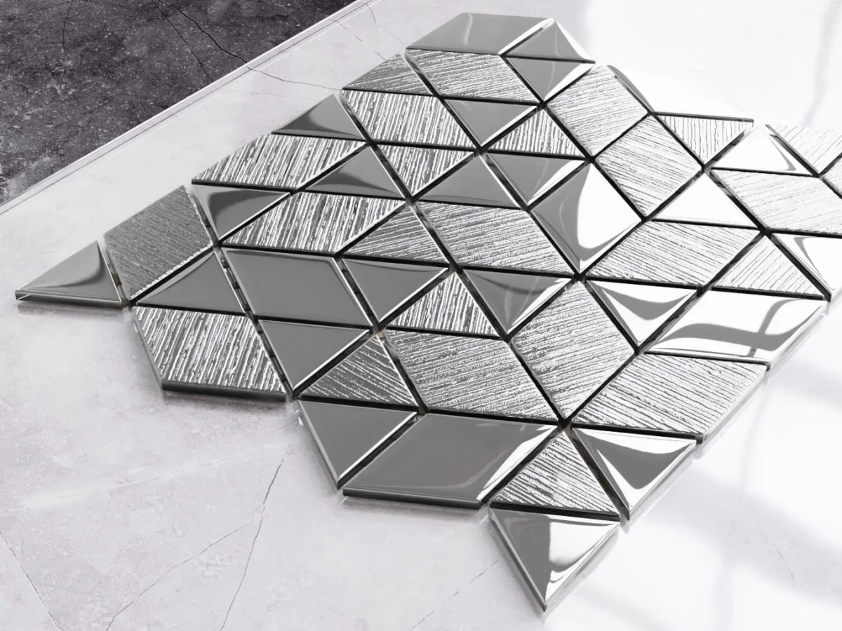 MOZAIKA SZKLANA TRIANGLE DIAMOND SILVER SREBRNA – dekoracyjne do wnętrz – Szklane Mozaiki