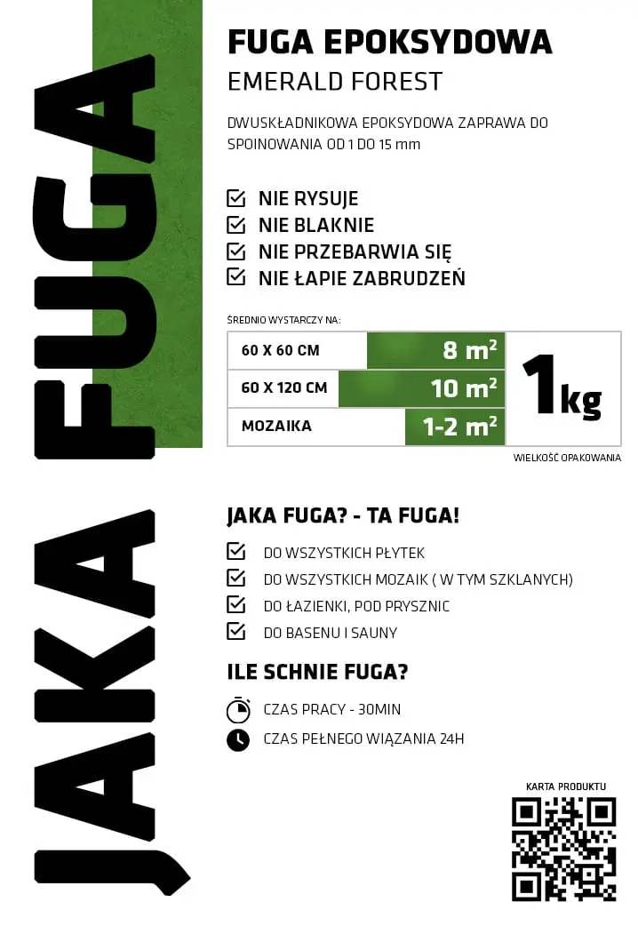 JAKA FUGA | epoksydowa FUGA EMERALD ZIELONA do płytek i mozaik – dekoracyjne do wnętrz – Szklane Mozaiki