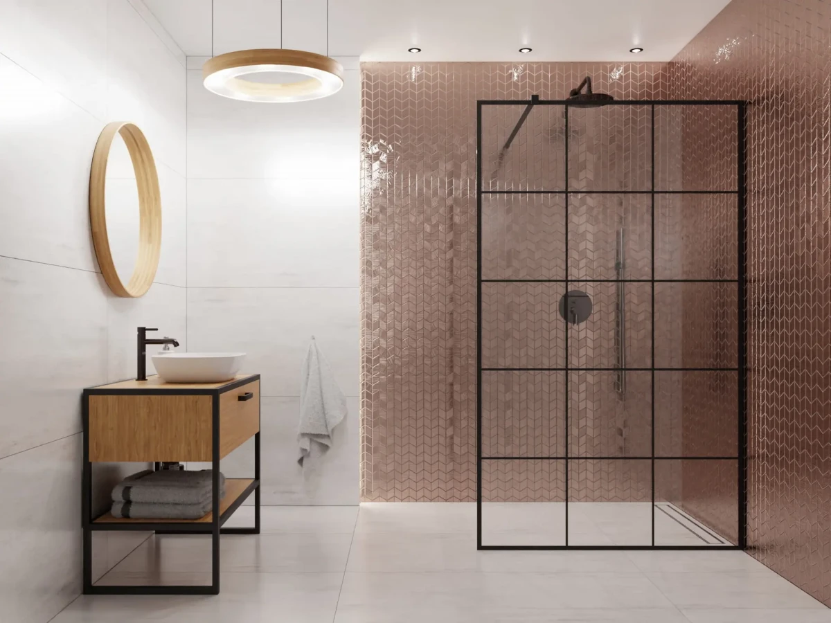 MOZAIKA SZKLANA CHEVRON ROMB COPPER ROSE METALIC STRUKTURA – dekoracyjne do wnętrz – Szklane Mozaiki