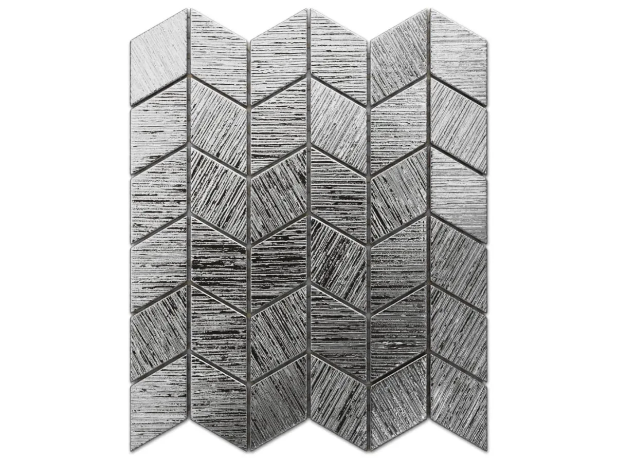 MOZAIKA SZKLANA CHEVRON ROMB SILVER SREBRNA CHROM METALIC STRUKTURA – dekoracyjne do wnętrz – Szklane Mozaiki