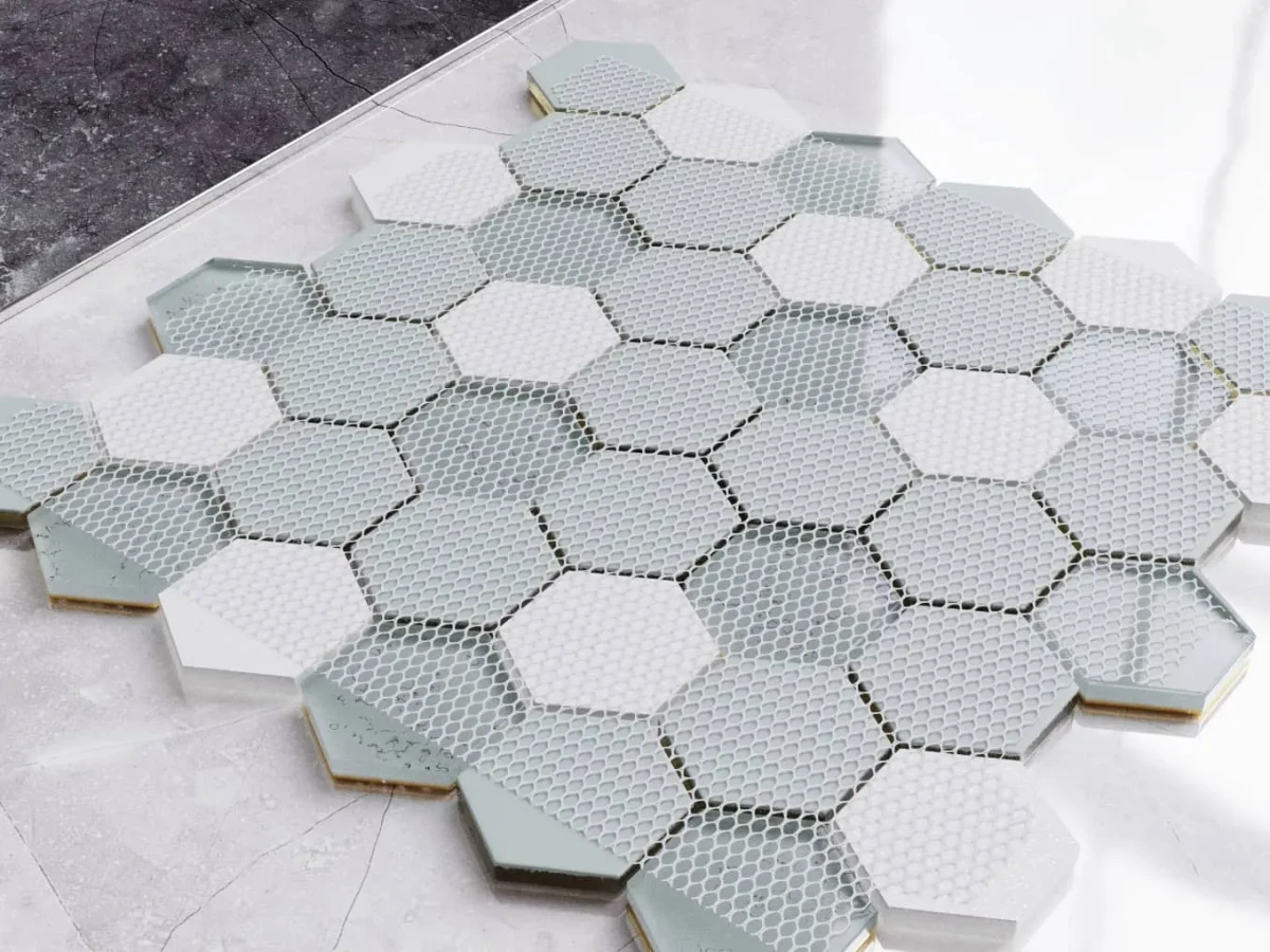 Mozaika ceramiczna Heksagon Volcano Gold White - szklanemozaiki.pl