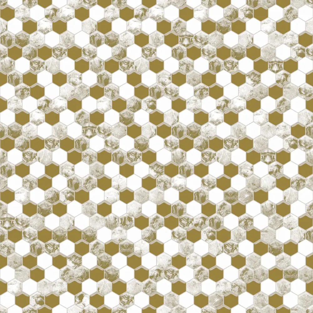 Mozaika ceramiczna Heksagon Volcano Gold White - szklanemozaiki.pl