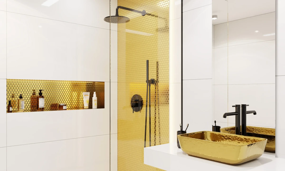 Mozaika ceramiczna Heksagon Gold metalic - szklanemozaiki.pl