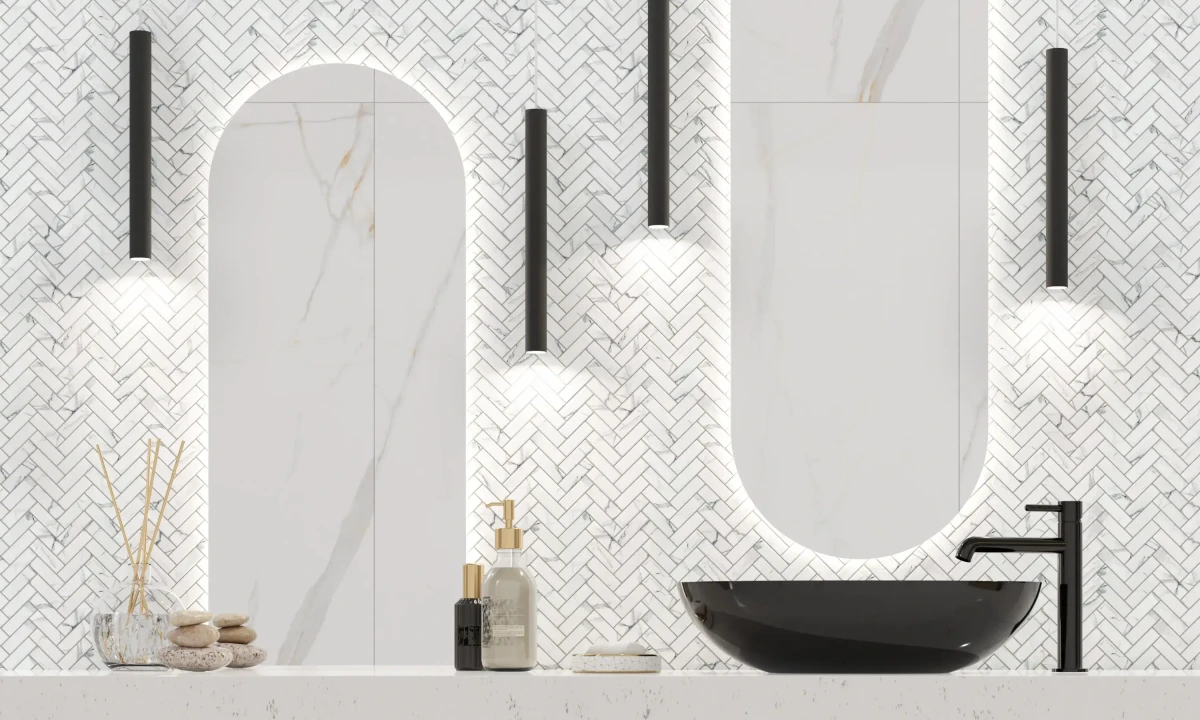Mozaika ceramiczna mini chevron herringbone carrara matowa - szklanemozaiki.pl