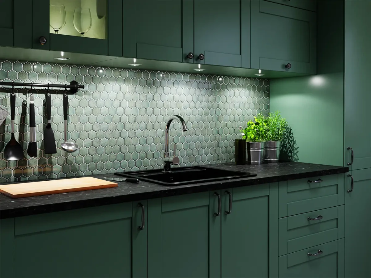 MOZAIKA CERAMICZNA HEKSAGON GREEN NORI  – dekoracyjne do wnętrz – Szklane Mozaiki