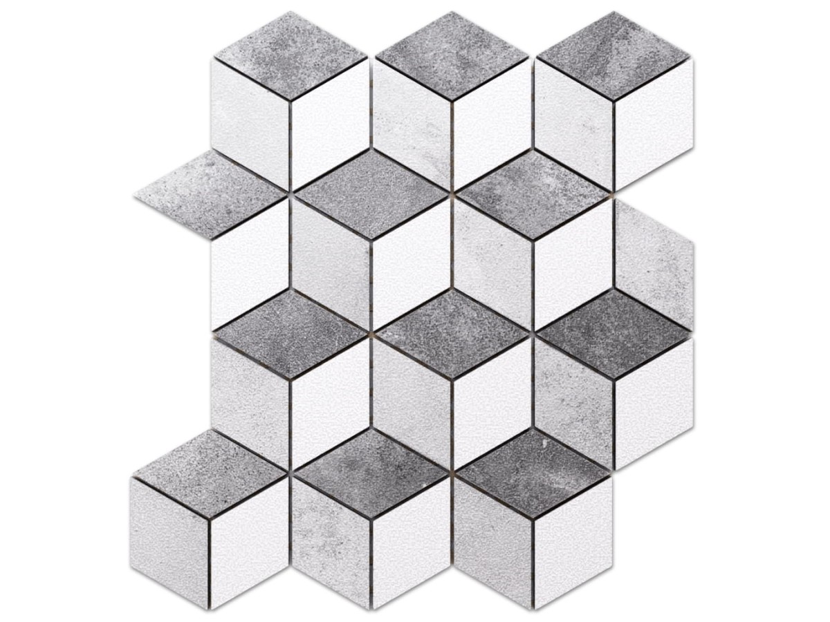 MOZAIKA GRESOWA DIAMOND ROMB BIAŁA SZARA 3D – dekoracyjne do wnętrz – Szklane Mozaiki