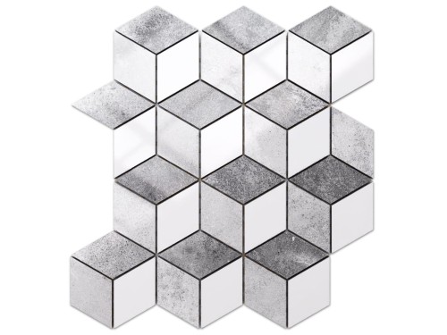 MOZAIKA GRESOWA DIAMOND ROMB BIAŁA SZARA 3D
