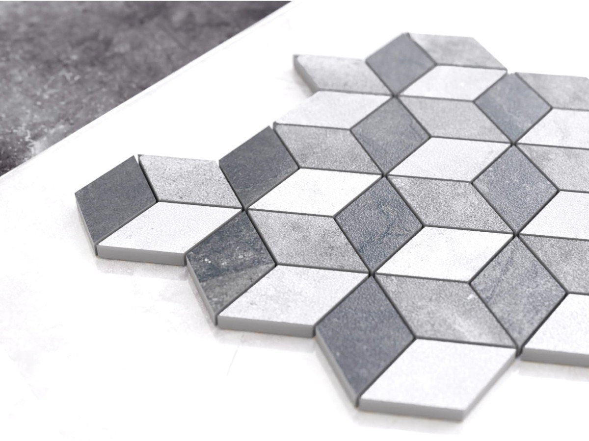 MOZAIKA GRESOWA DIAMOND ROMB SZARA 3D – dekoracyjne do wnętrz – Szklane Mozaiki