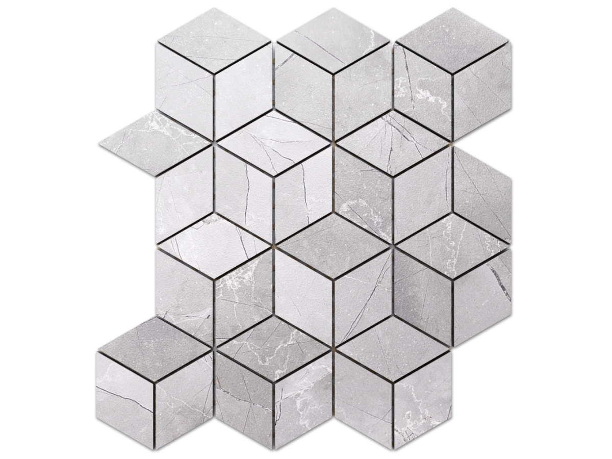 MOZAIKA GRESOWA DIAMOND ROMB LEZA GREY – dekoracyjne do wnętrz – Szklane Mozaiki