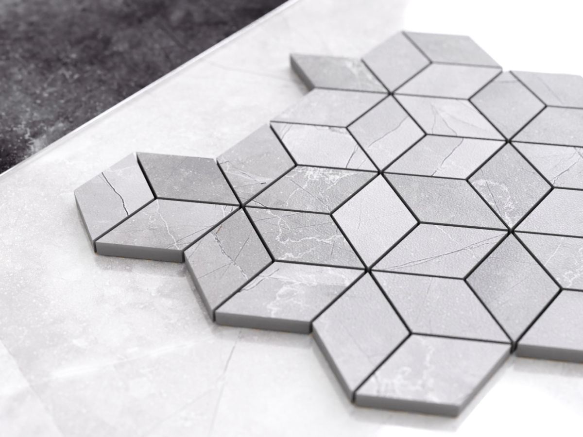 MOZAIKA GRESOWA DIAMOND ROMB LEZA GREY – dekoracyjne do wnętrz – Szklane Mozaiki