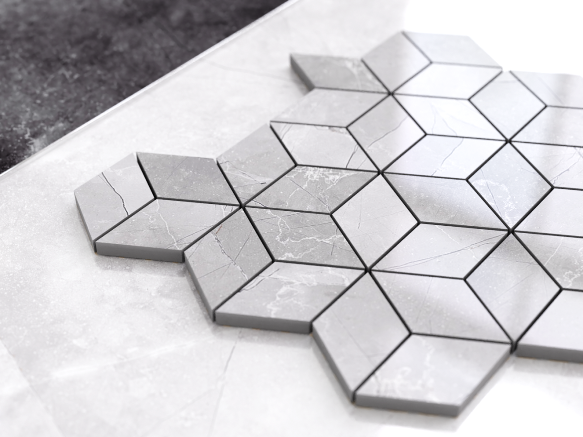 MOZAIKA GRESOWA DIAMOND ROMB LEZA GREY – dekoracyjne do wnętrz – Szklane Mozaiki