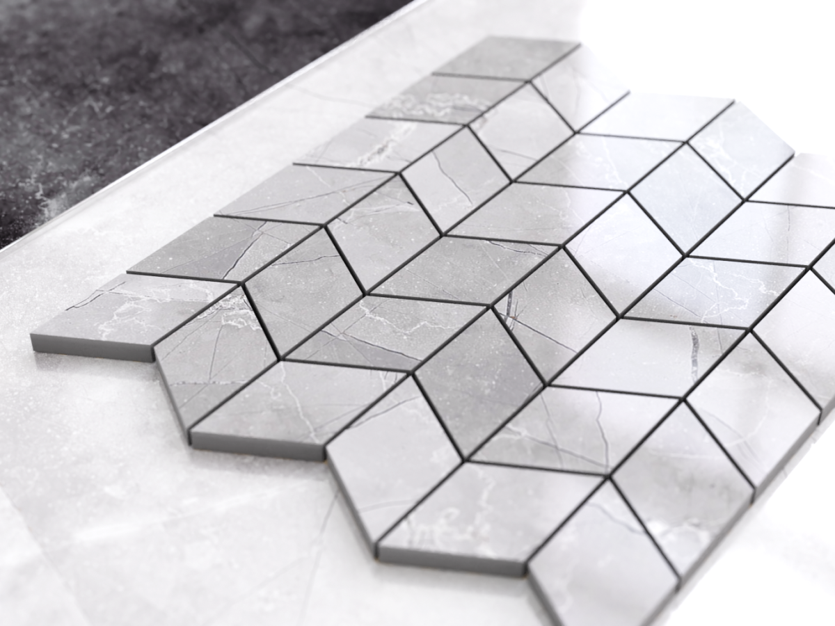 MOZAIKA GRESOWA CHEVRON ROMB LEZA GREY – dekoracyjne do wnętrz – Szklane Mozaiki