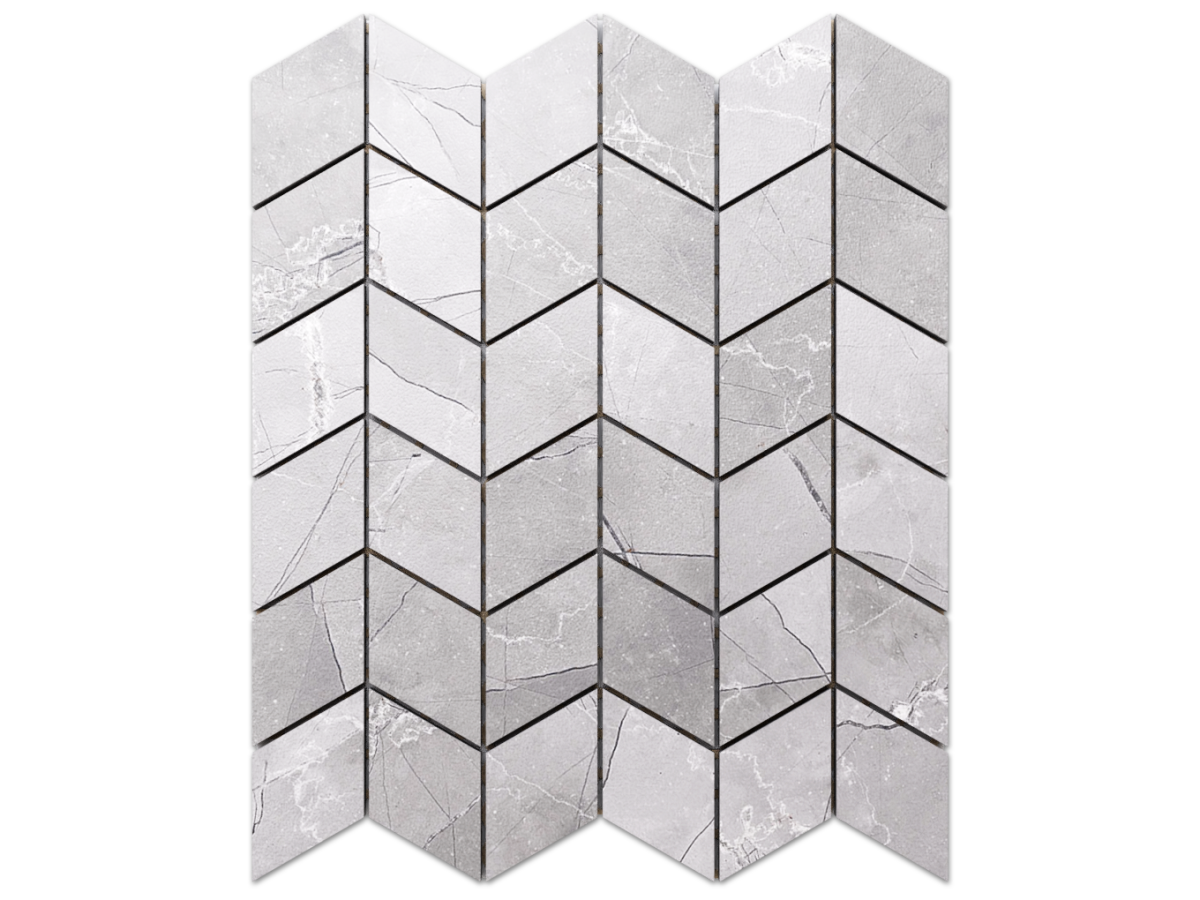 MOZAIKA GRESOWA CHEVRON ROMB LEZA GREY – dekoracyjne do wnętrz – Szklane Mozaiki