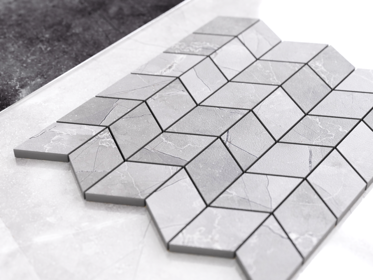 MOZAIKA GRESOWA CHEVRON ROMB LEZA GREY – dekoracyjne do wnętrz – Szklane Mozaiki