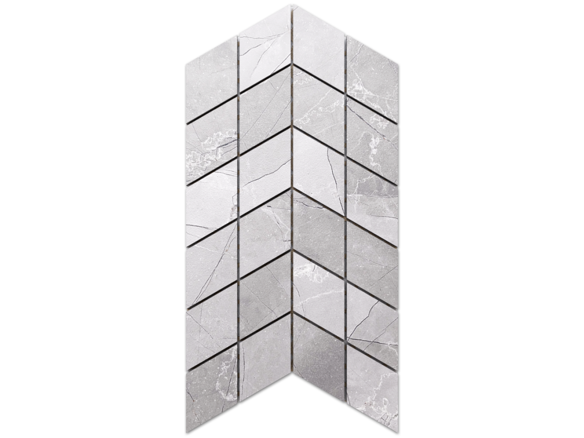 MOZAIKA GRESOWA DOUBLE CHEVRON LEZA GREY – dekoracyjne do wnętrz – Szklane Mozaiki