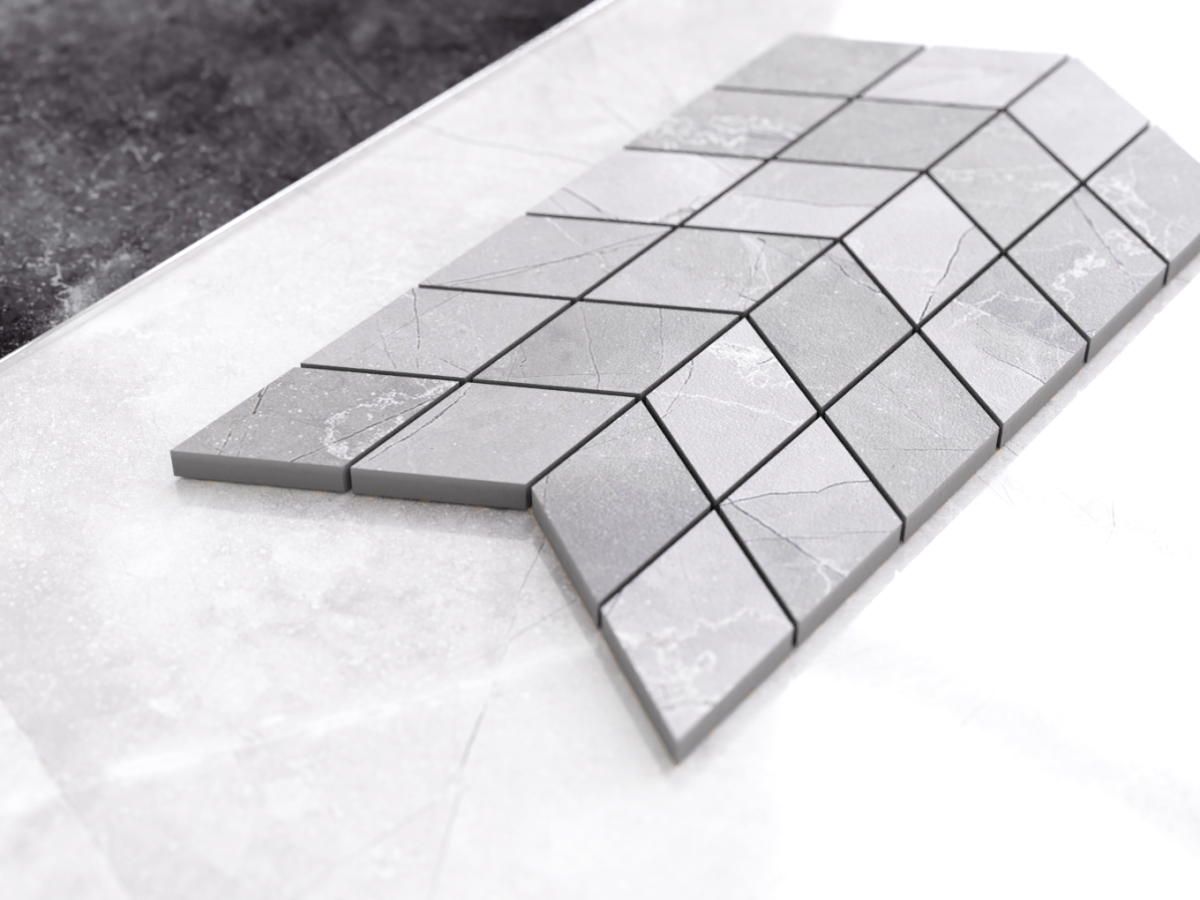MOZAIKA GRESOWA DOUBLE CHEVRON LEZA GREY – dekoracyjne do wnętrz – Szklane Mozaiki