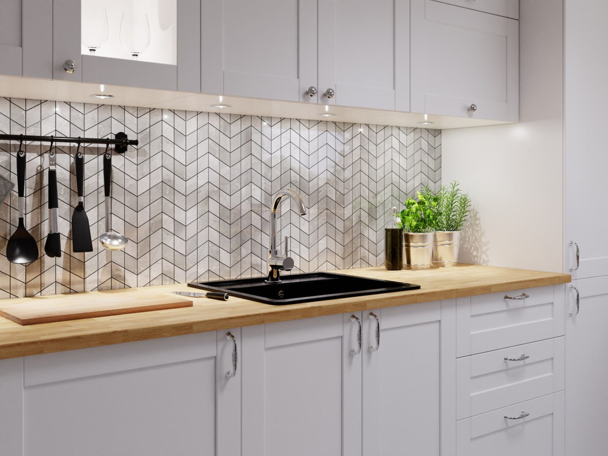 MOZAIKA GRESOWA DOUBLE CHEVRON LEZA GREY – dekoracyjne do wnętrz – Szklane Mozaiki