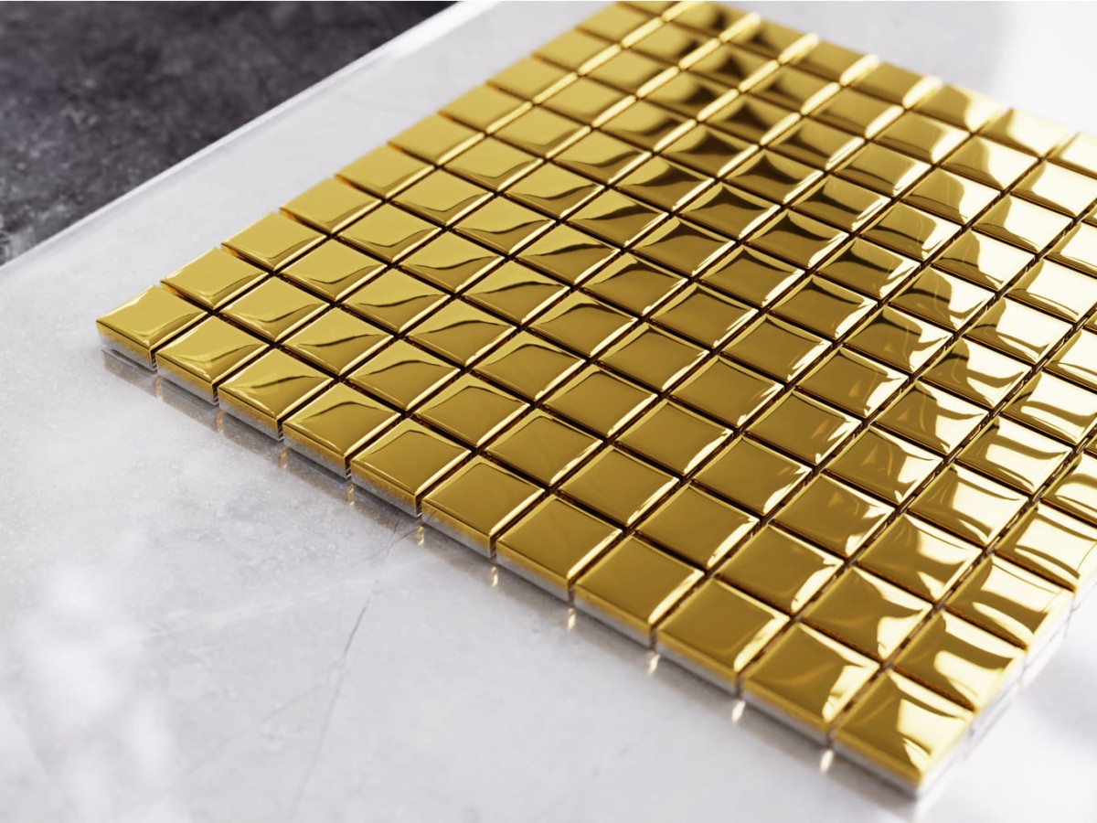 MOZAIKA SZKLANA ZŁOTA GOLD METALIC 30x30cm 8mm – dekoracyjne do wnętrz – Szklane Mozaiki