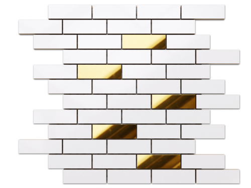MOZAIKA CERAMICZNA BIAŁA WHITE MATOWA GOLD CEGIEŁKA MUREK NIEREGULARNY