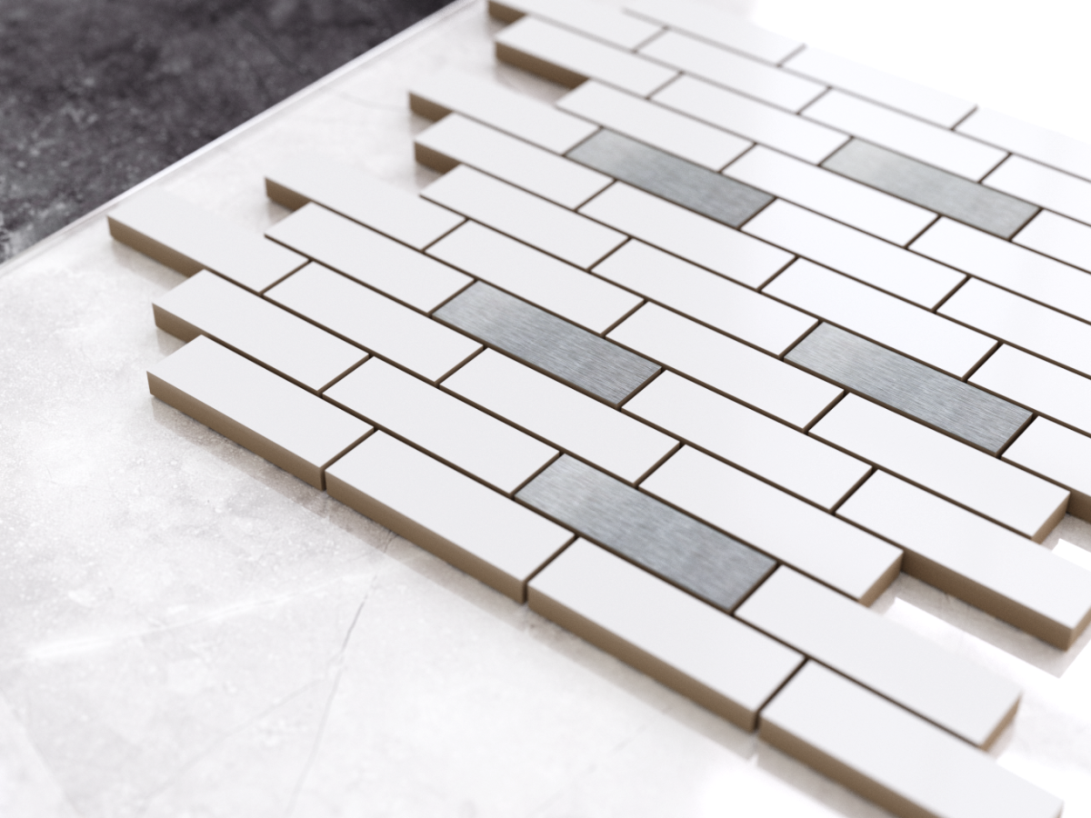 MOZAIKA CERAMICZNA BIAŁA WHITE MATOWA SILVER CEGIEŁKA MUREK NIEREGULARNY – dekoracyjne do wnętrz – Szklane Mozaiki