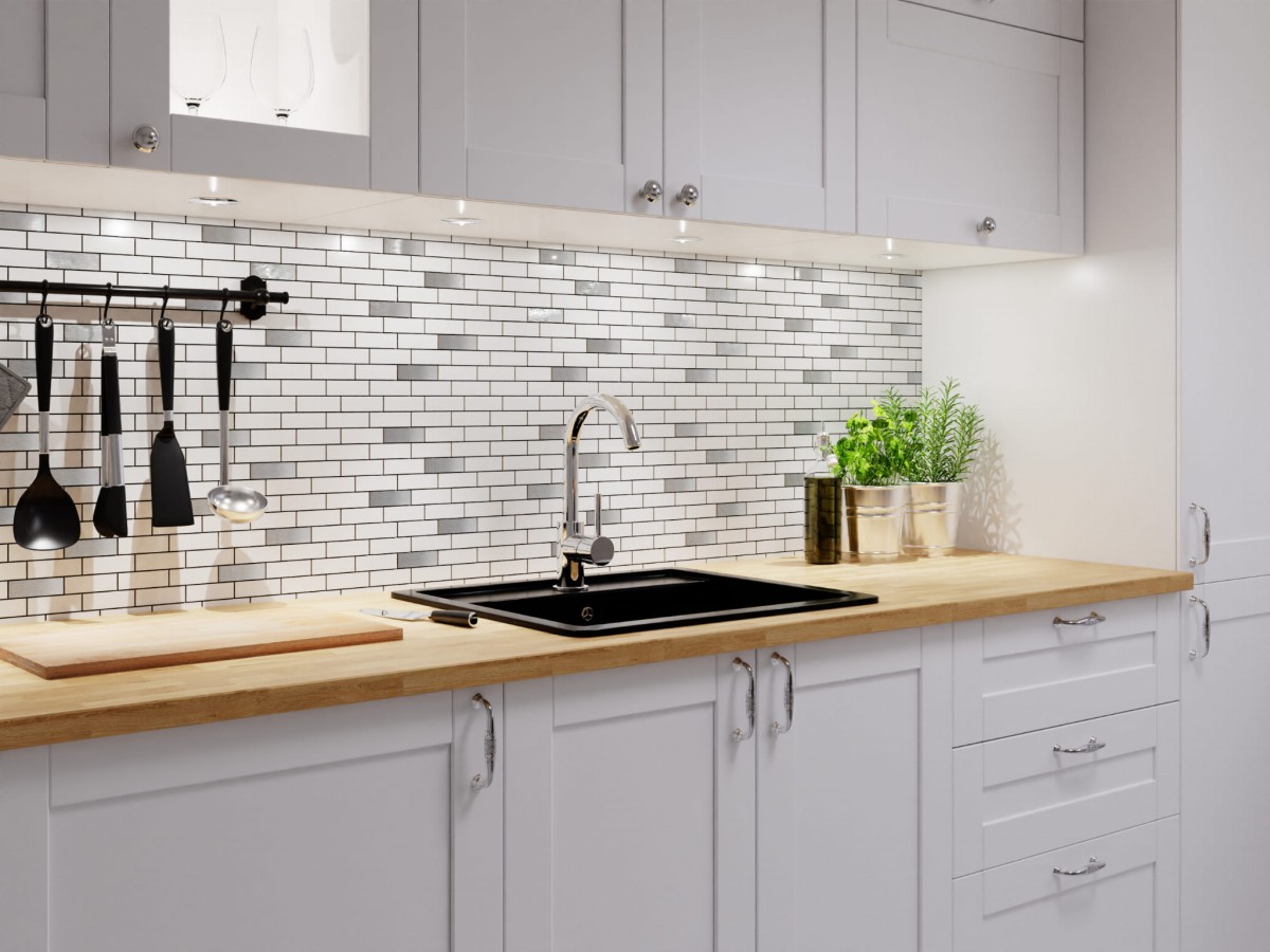 MOZAIKA CERAMICZNA BIAŁA WHITE MATOWA SILVER CEGIEŁKA MUREK NIEREGULARNY – dekoracyjne do wnętrz – Szklane Mozaiki