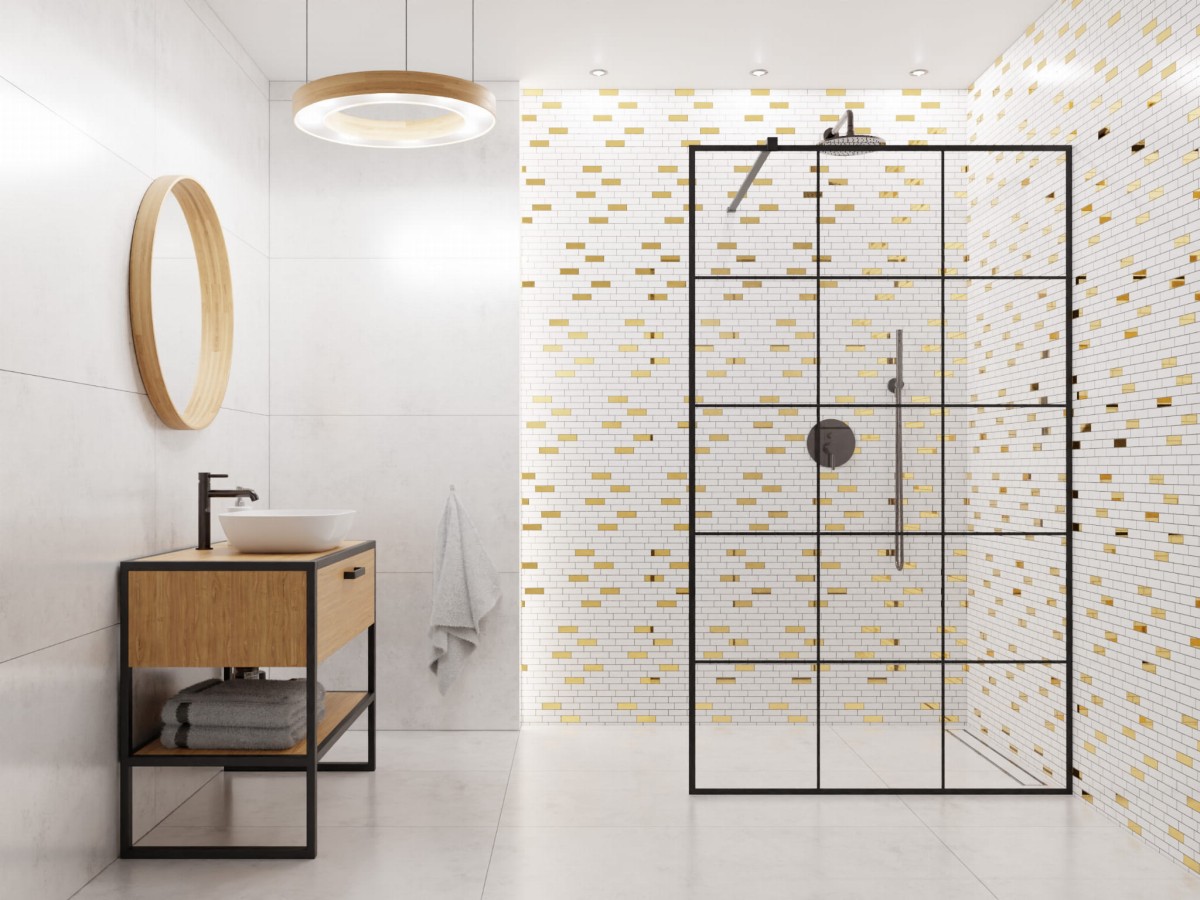 MOZAIKA CERAMICZNA BIAŁA WHITE MATOWA GOLD CEGIEŁKA MUREK NIEREGULARNY – dekoracyjne do wnętrz – Szklane Mozaiki