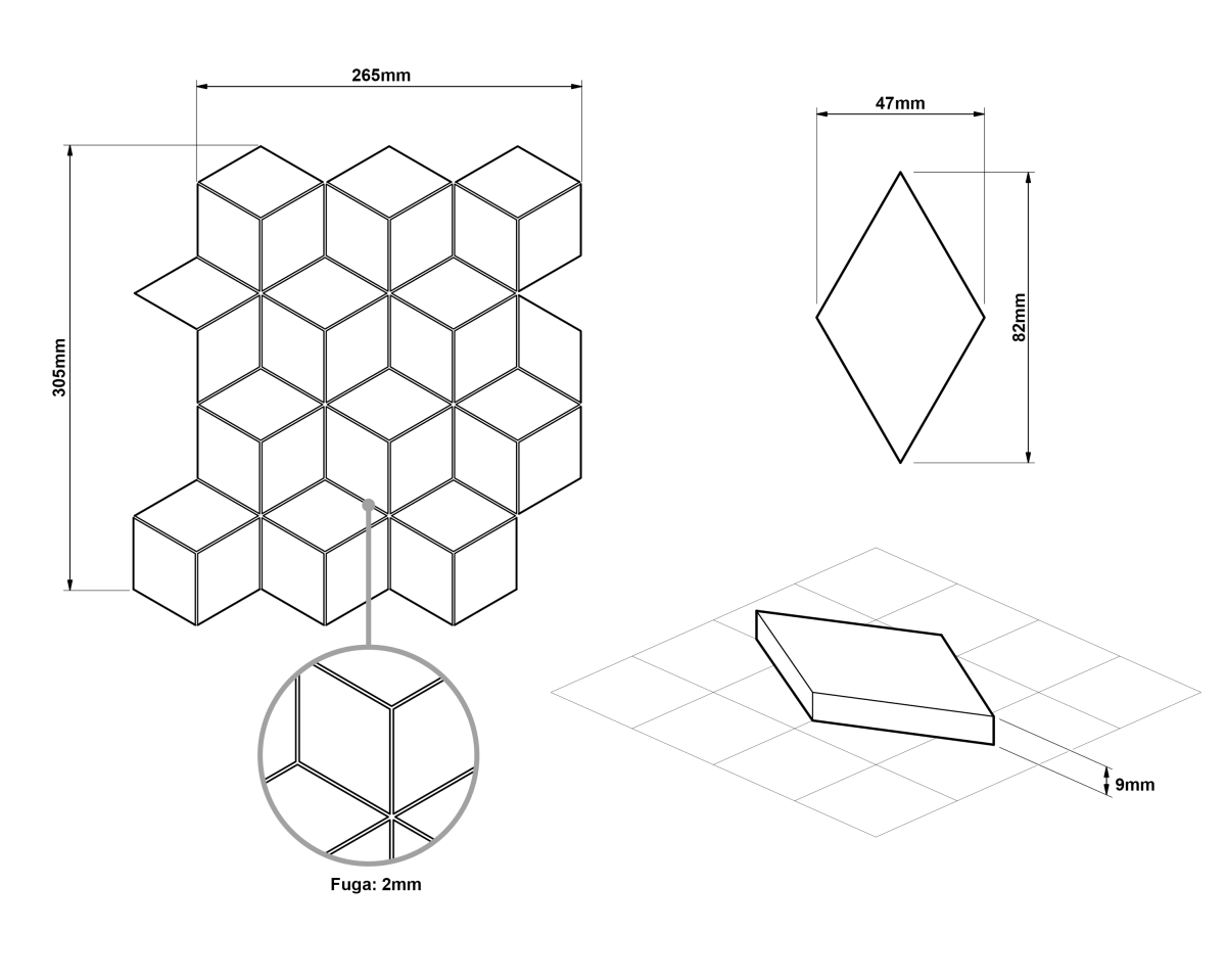 MOZAIKA GRESOWA DIAMOND ROMB BIAŁA SZARA 3D – dekoracyjne do wnętrz – Szklane Mozaiki