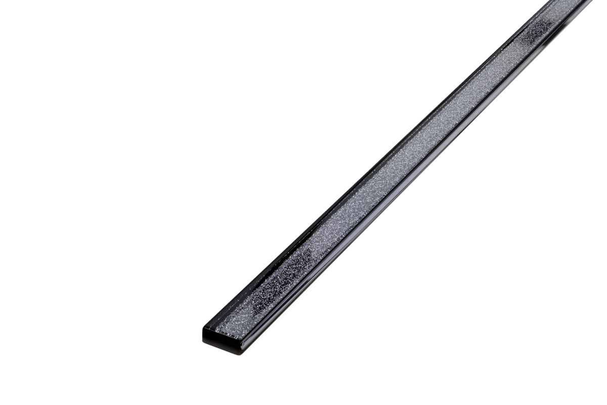 LISTWA SZKLANA CZARNA ZE SREBRNYM BROKATEM  2 X 59.5 CM – dekoracyjne do wnętrz – Szklane Mozaiki