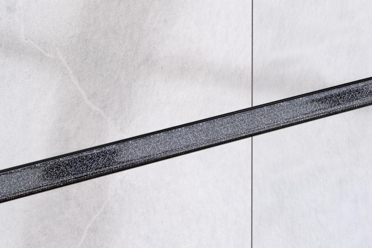 LISTWA SZKLANA CZARNA ZE SREBRNYM BROKATEM  2 X 59.5 CM – dekoracyjne do wnętrz – Szklane Mozaiki