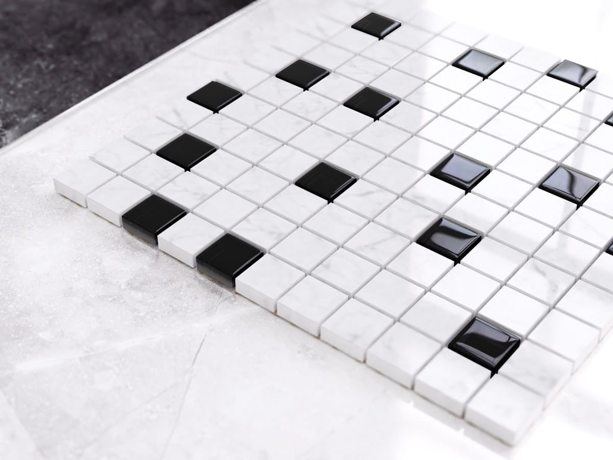 MOZAIKA SZKLANA MARMUR BLACK MARBLE CZARNA  30x30cm 8mm – dekoracyjne do wnętrz – Szklane Mozaiki