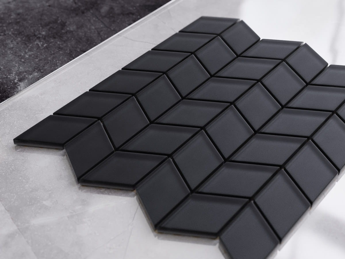 MOZAIKA SZKLANA CHEVRON ROMB CZARNY SOFT BLACK  – dekoracyjne do wnętrz – Szklane Mozaiki