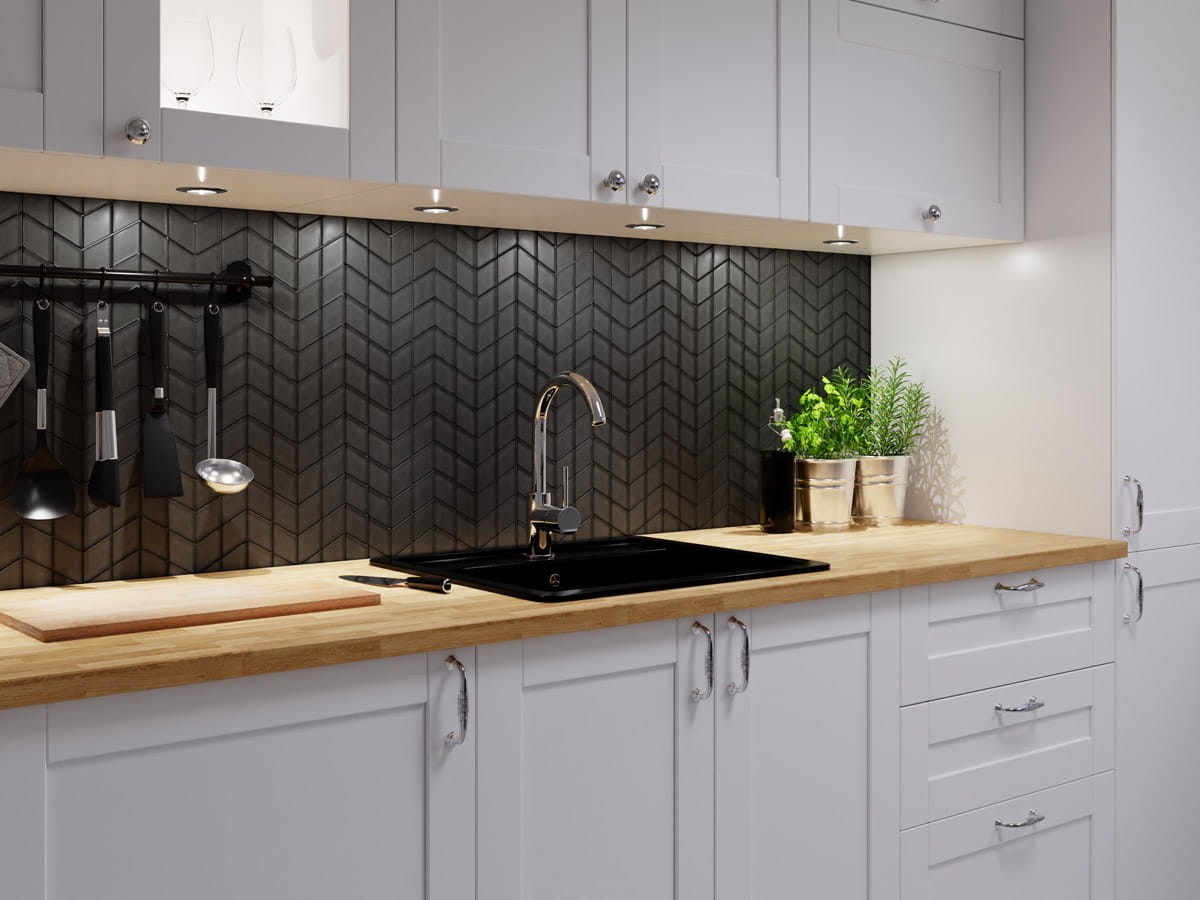 MOZAIKA SZKLANA DOUBLE CHEVRON ROMB CZARNY SOFT BLACK – dekoracyjne do wnętrz – Szklane Mozaiki