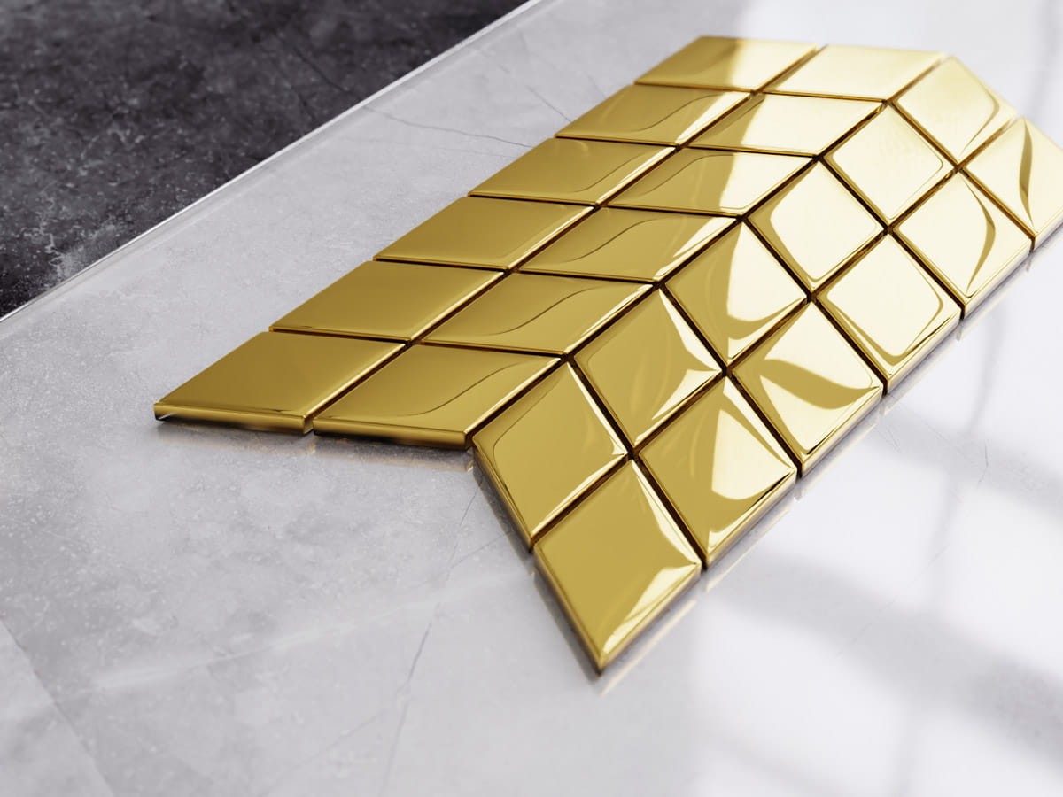 MOZAIKA SZKLANA DOUBLE CHEVRON ROMB ZŁOTA GOLD METALIC – dekoracyjne do wnętrz – Szklane Mozaiki