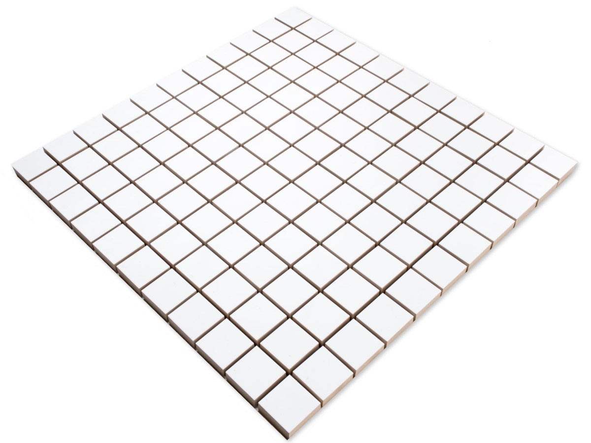 MOZAIKA CERAMICZNA BIAŁA SUPER WHITE MATOWA KOSTKA 2.5 30x30cm – dekoracyjne do wnętrz – Szklane Mozaiki