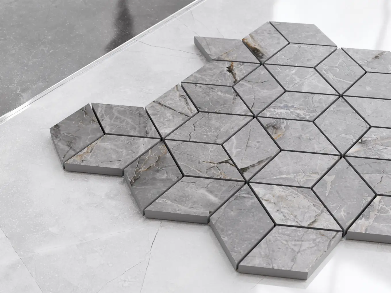 Mozaika gresowa Diamond 3D chłodny szary marmur - detal powierzchni