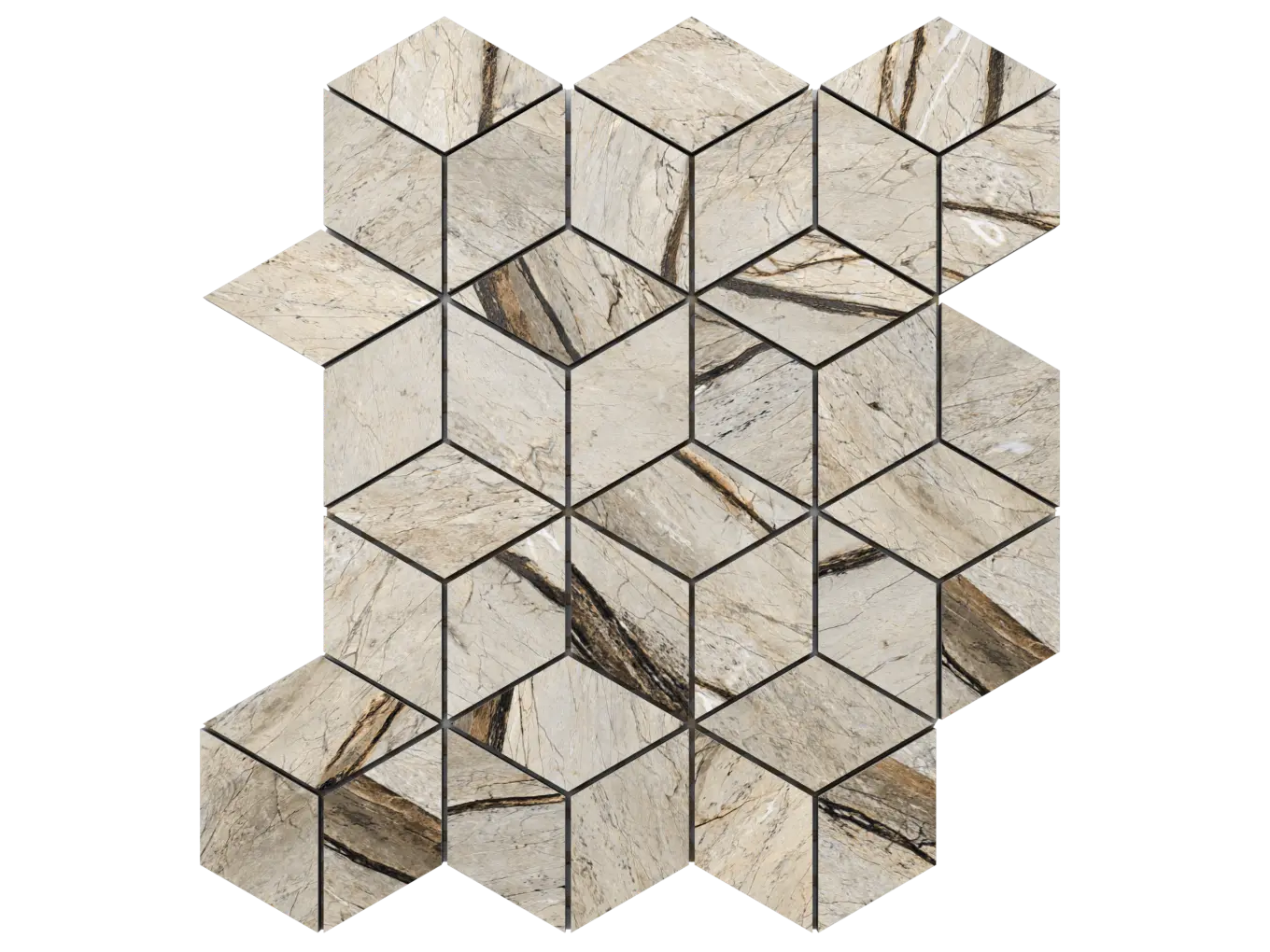 Mozaika gresowa Diamond 3D beżowo-piaskowy marmur z żyłkami
