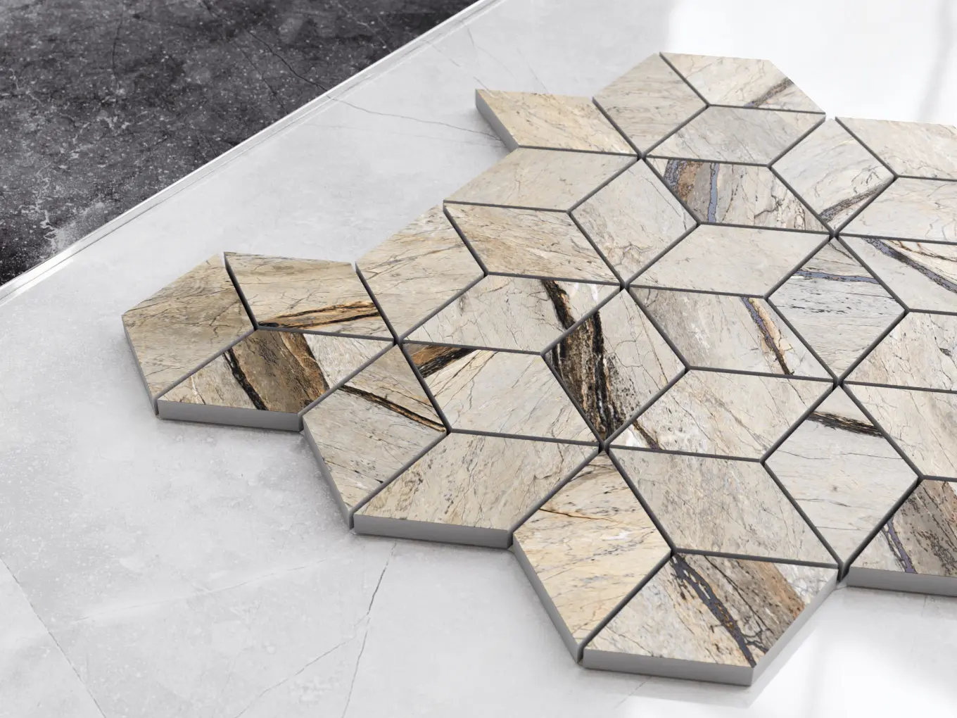Mozaika gresowa Diamond 3D beżowo-piaskowy marmur - detal