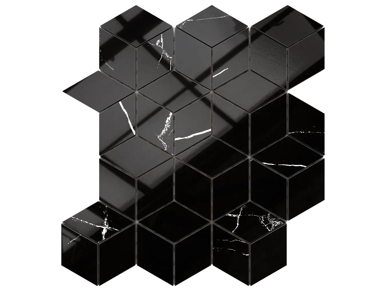 Mozaika gresowa Diamond 3D czarna poler z białą żyłką Nero Marquina