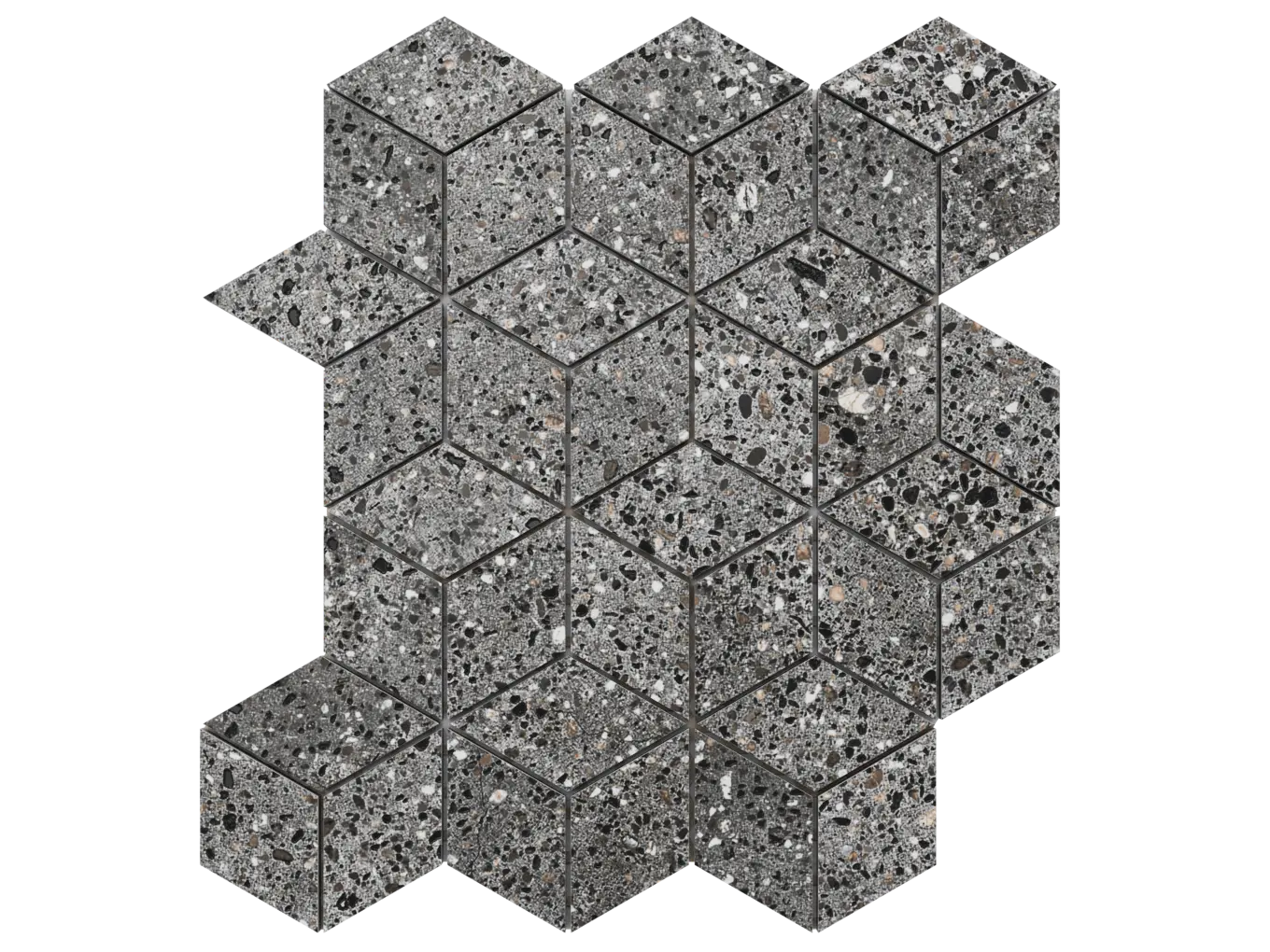 Mozaika gresowa Diamond 3D grafitowe terrazzo z czarnymi i białymi kruszywami