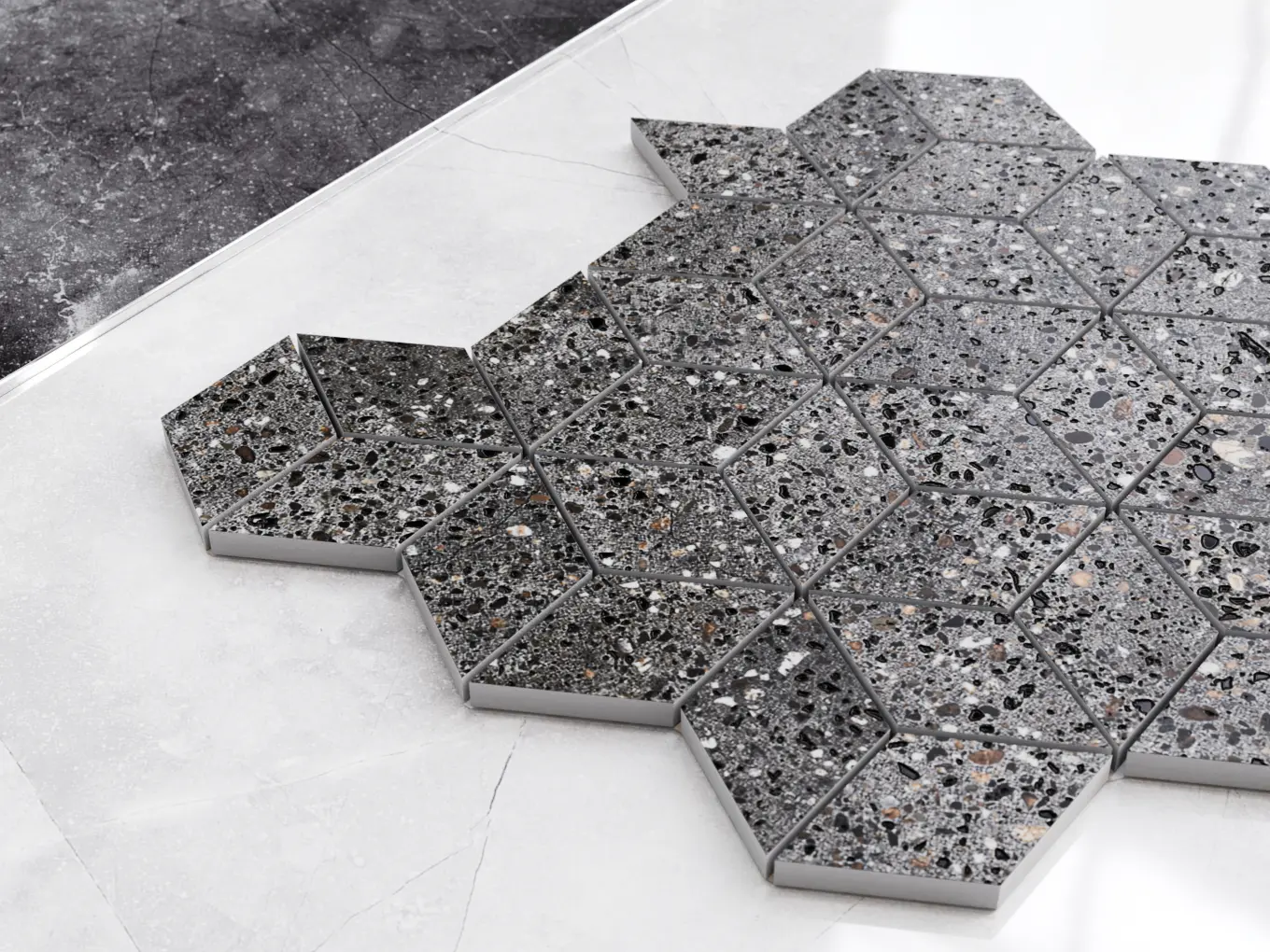 Mozaika Diamond 3D terrazzo grafit - detal powierzchni