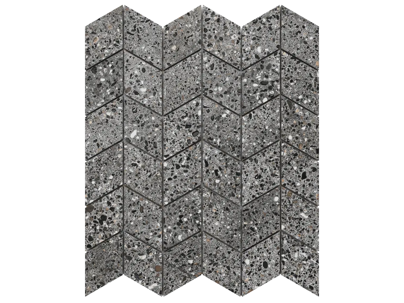 Mozaika gresowa Chevron Mini grafit terrazzo – matowa jodełka kamienna