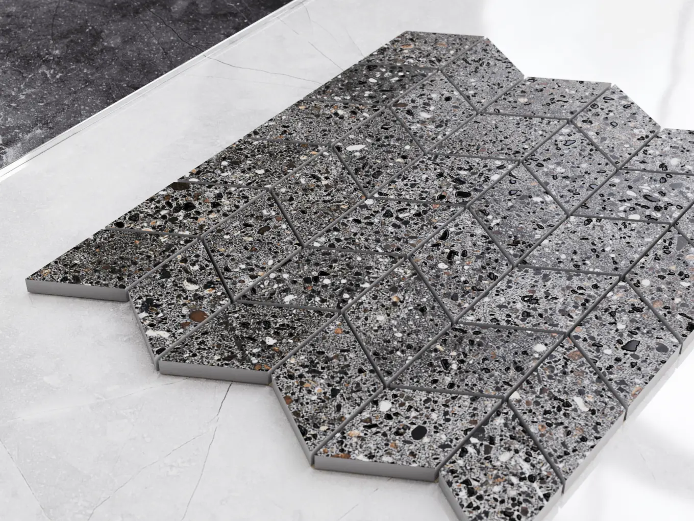 Chevron Mini grafit terrazzo – detal powierzchni i struktury