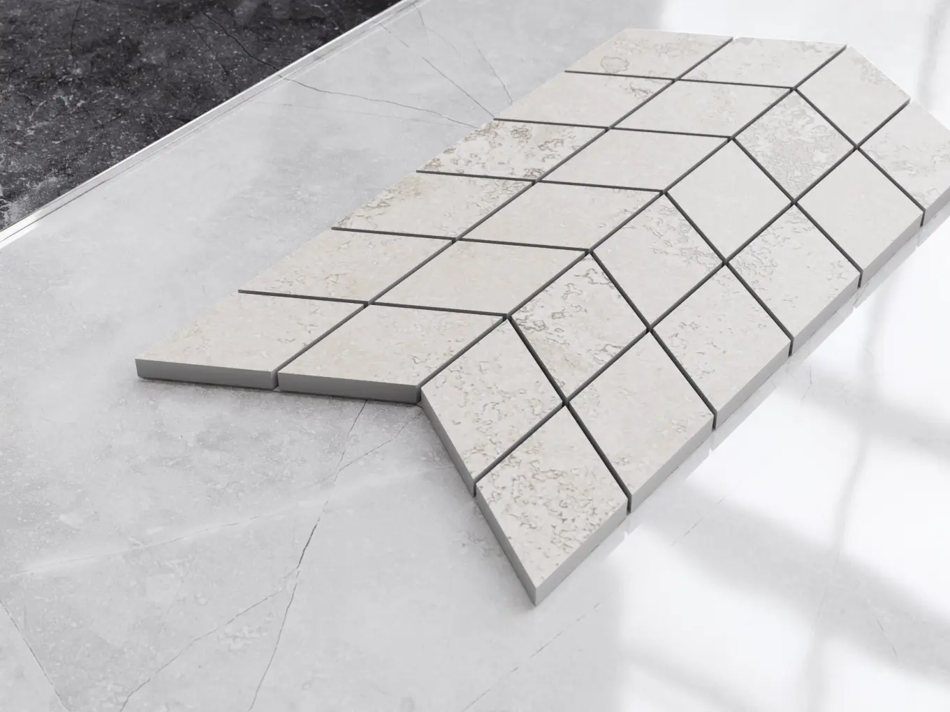 Mozaika Double Chevron Travertine Beige – detal powierzchni