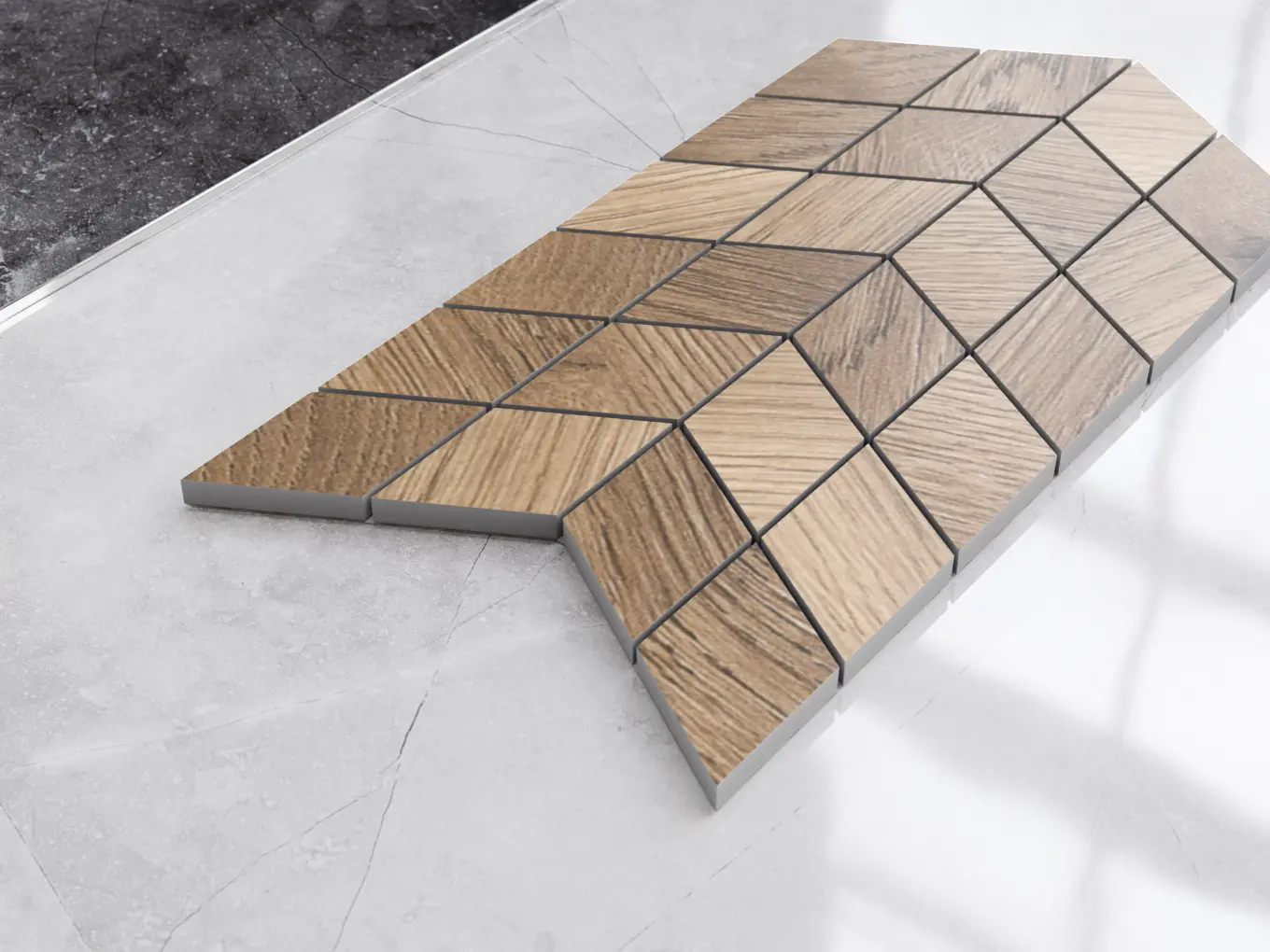 Double Chevron Natural Oak – detal struktury drewnopodobnej i układu jodełki