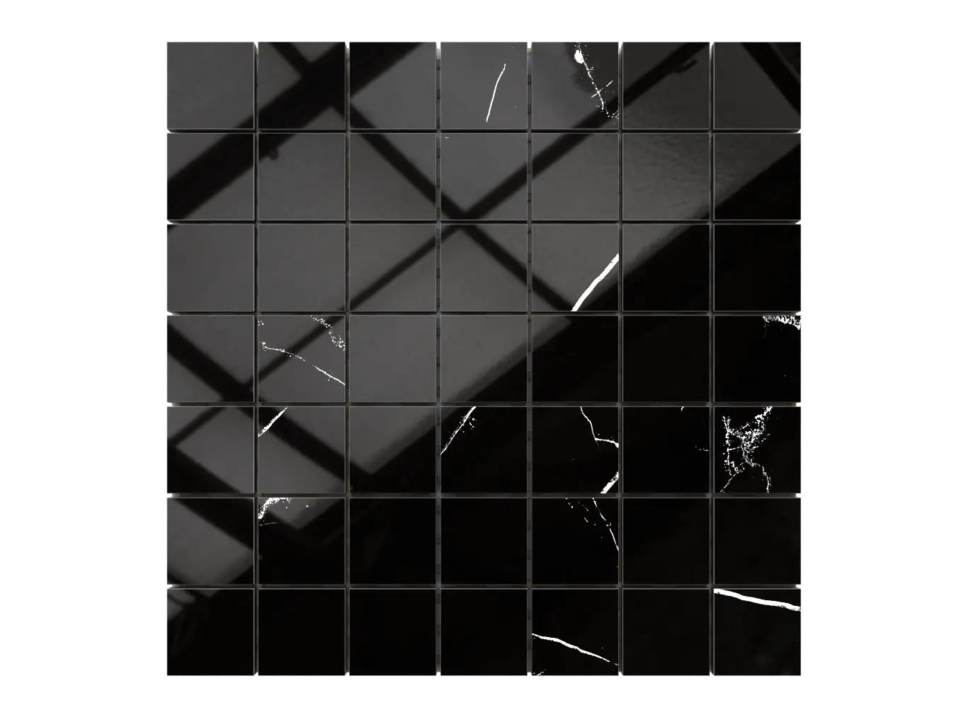 Mozaika gresowa kwadrat 4×4 cm czarny marmur Nero Marquina wysoki połysk