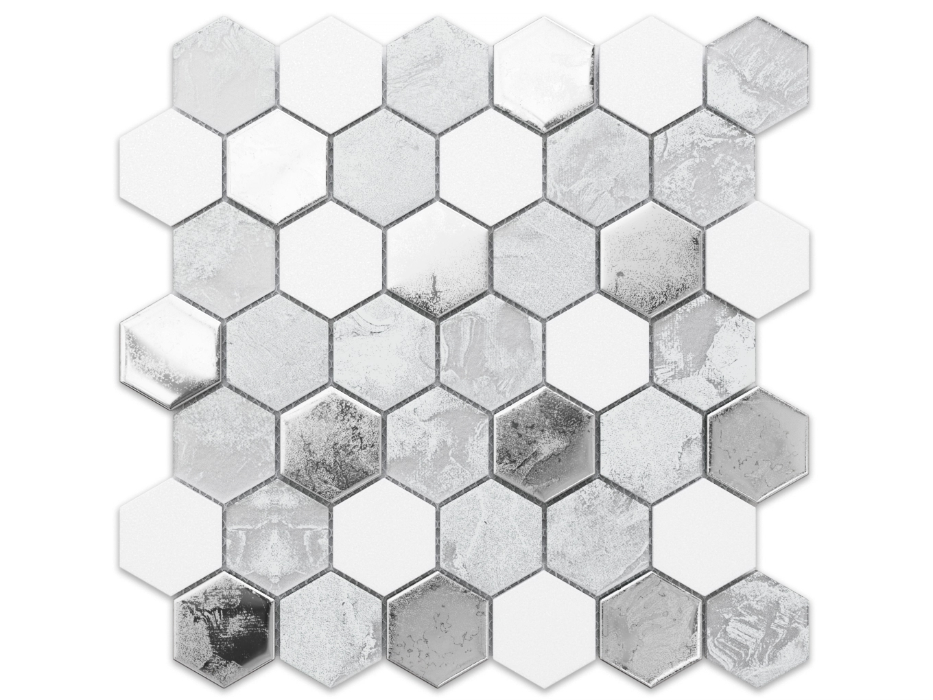 MOZAIKA SZKLANA HEKSAGON VOLCANO SILVER WHITE