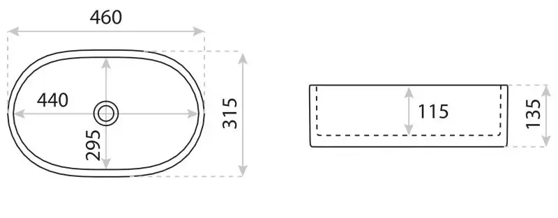 Grande Oval – rysunek techniczny umywalki nablatowej 535×315